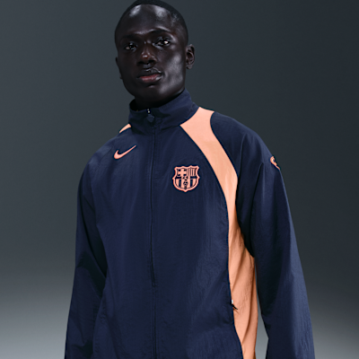 F.C. Barcelona Men's Nike Football Total 90 Football Tracksuit Jacket Midnight Navy/Bright Mango/Bright Mango