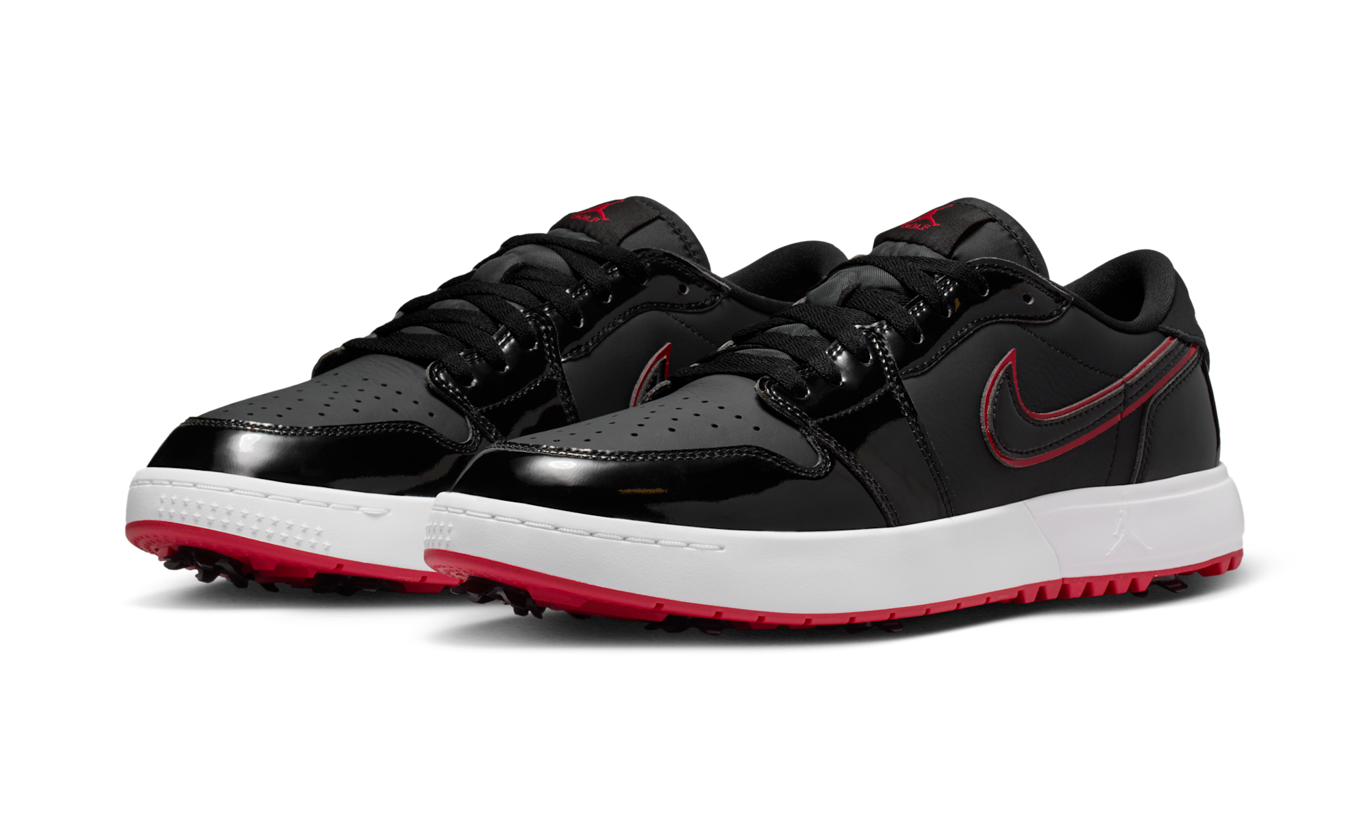 Air Jordan 1 Low Golf Spiked Bred Black Patent