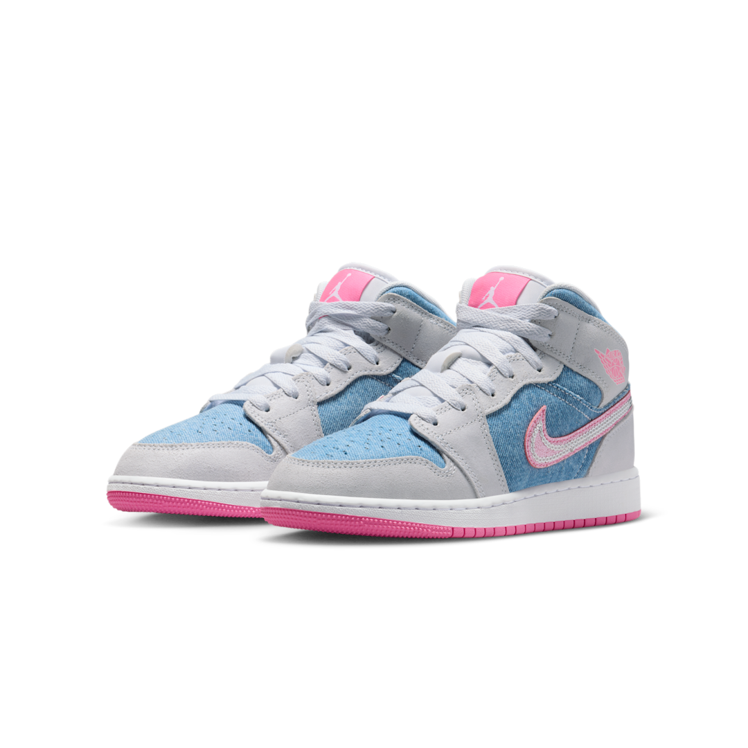Air Jordan 1 Mid Denim Sequin, Cobalt Bliss/White/Pink Glow (HQ1999-400)