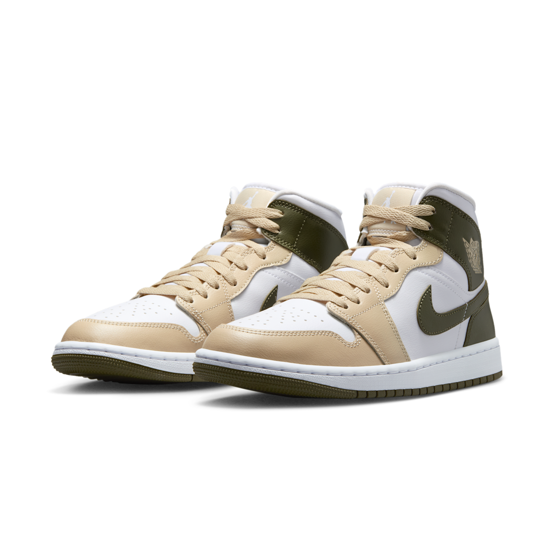 Air Jordan 1 Mid Military Drab, Tan/Olive/White (BQ6472-120)