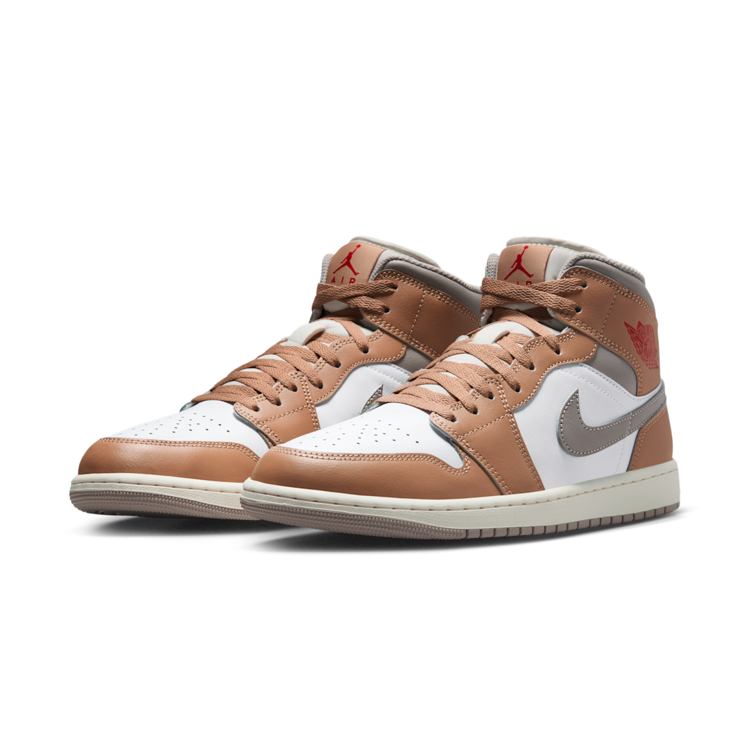 Air Jordan 1 Mid Rattan White College Grey, Hemp/White/College Grey/Fire Red (DQ8426-200)