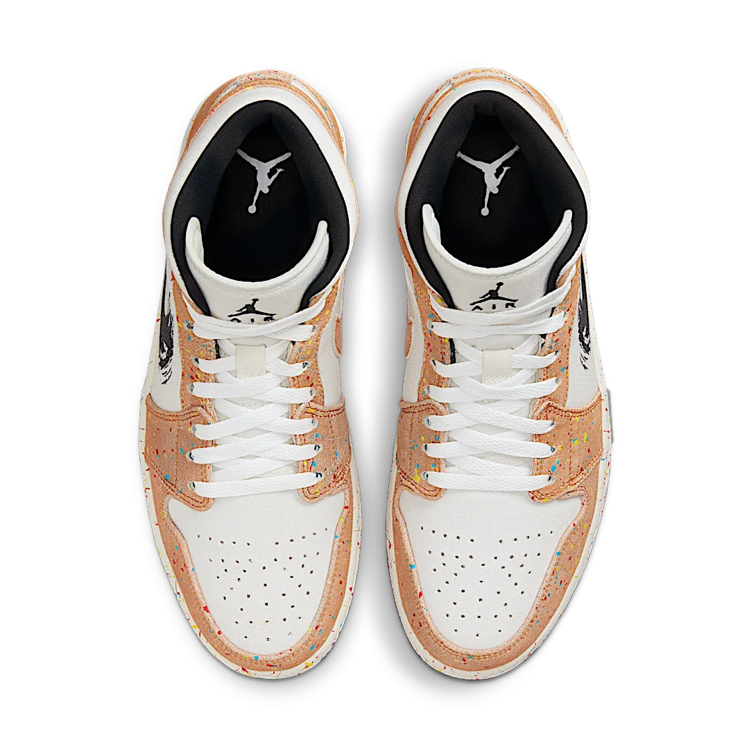 Air Jordan 1 Mid SE Brushstroke, Sail/Black-Cider-Chile Red (DA8005-100 / DA8006-100)