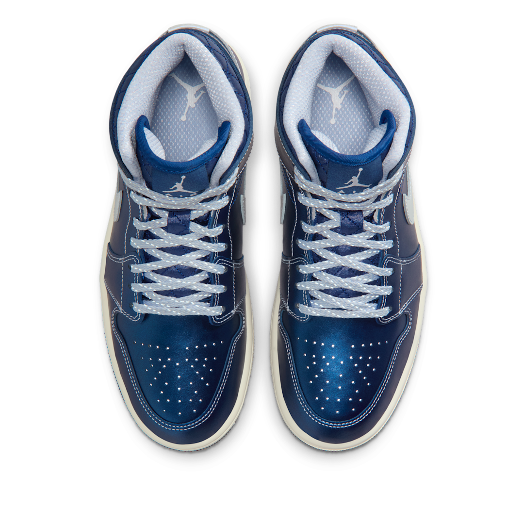 Air Jordan 1 Mid SE Metallic Blue Quilted, Black/Coconut Milk/Hot Lava/Ghost (IM5128-001)