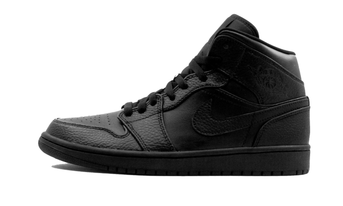 Air Jordan 1 Mid Triple Black Tumbled Leather, Black/Black/Black (554724-091)