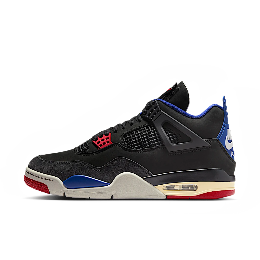 Air Jordan 4 Retro Rare Air (White Lettering), Black/Fire Red/Deep Royal Blue/Dark Smoke Grey/Tech Grey (FV5029-003 / IB4171-003)