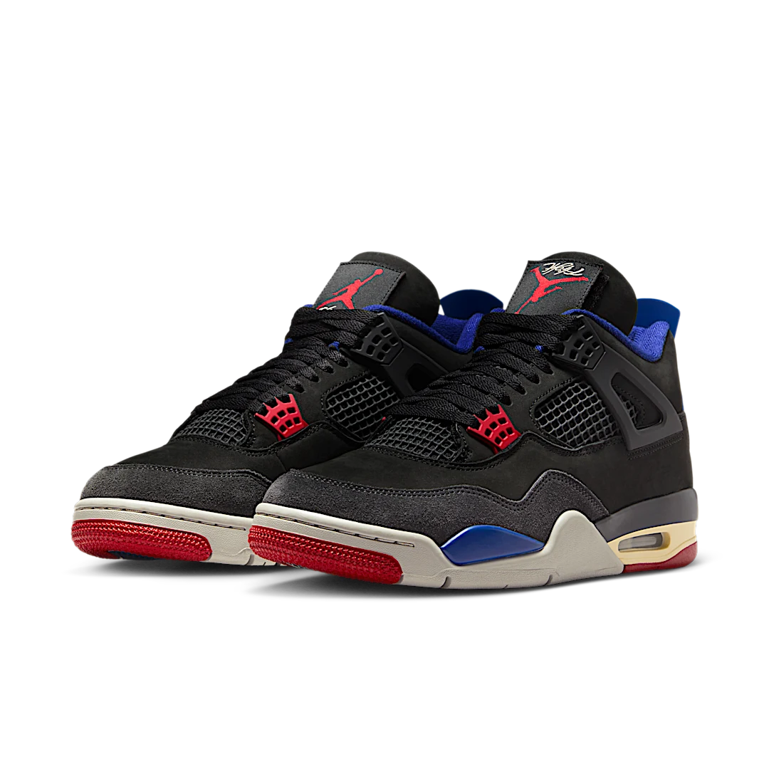 Air Jordan 4 Retro Rare Air (White Lettering), Black/Fire Red/Deep Royal Blue/Dark Smoke Grey/Tech Grey (FV5029-003 / IB4171-003)