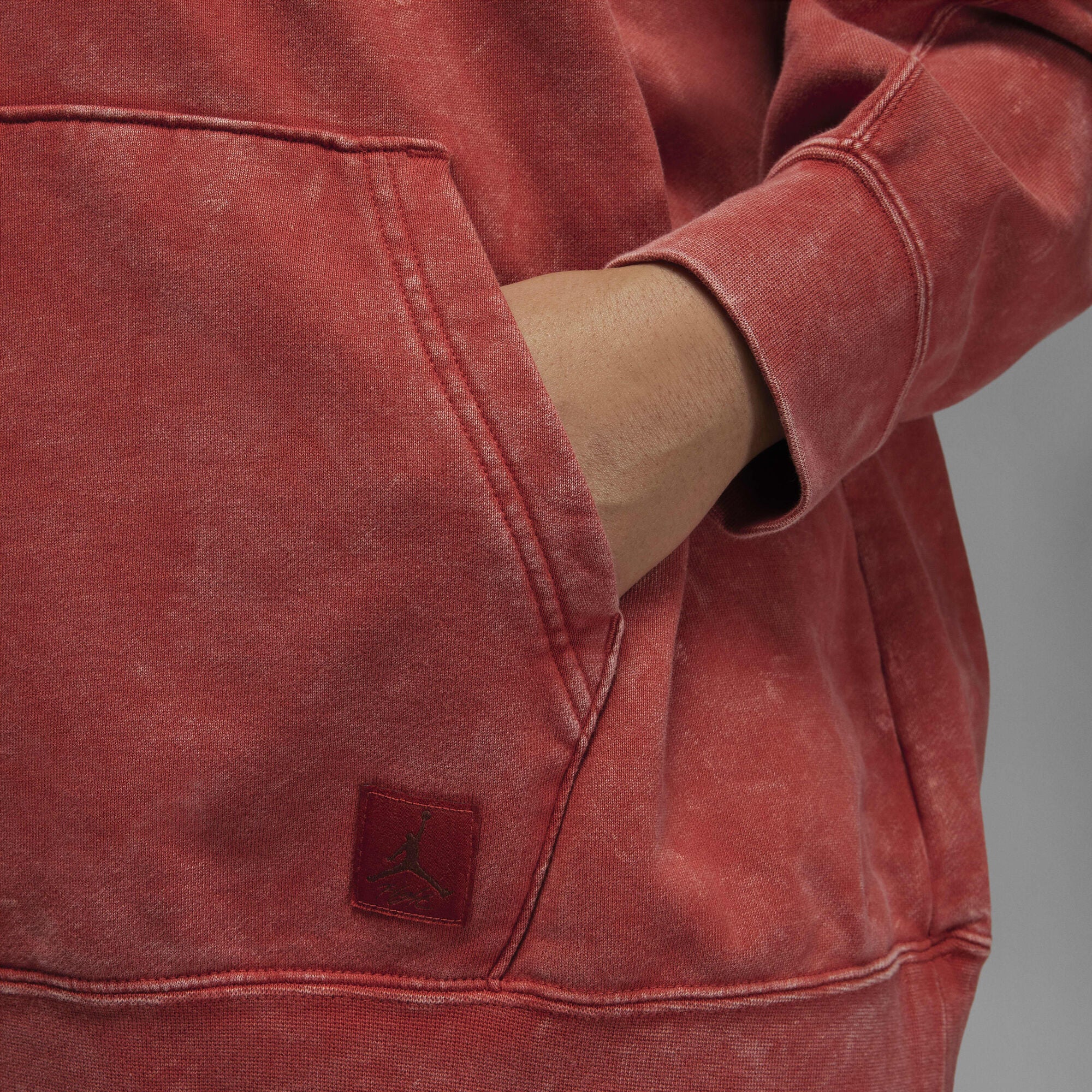 Air Jordan Flight Fleece Satin-Lined Washed Hoodie Dune Red