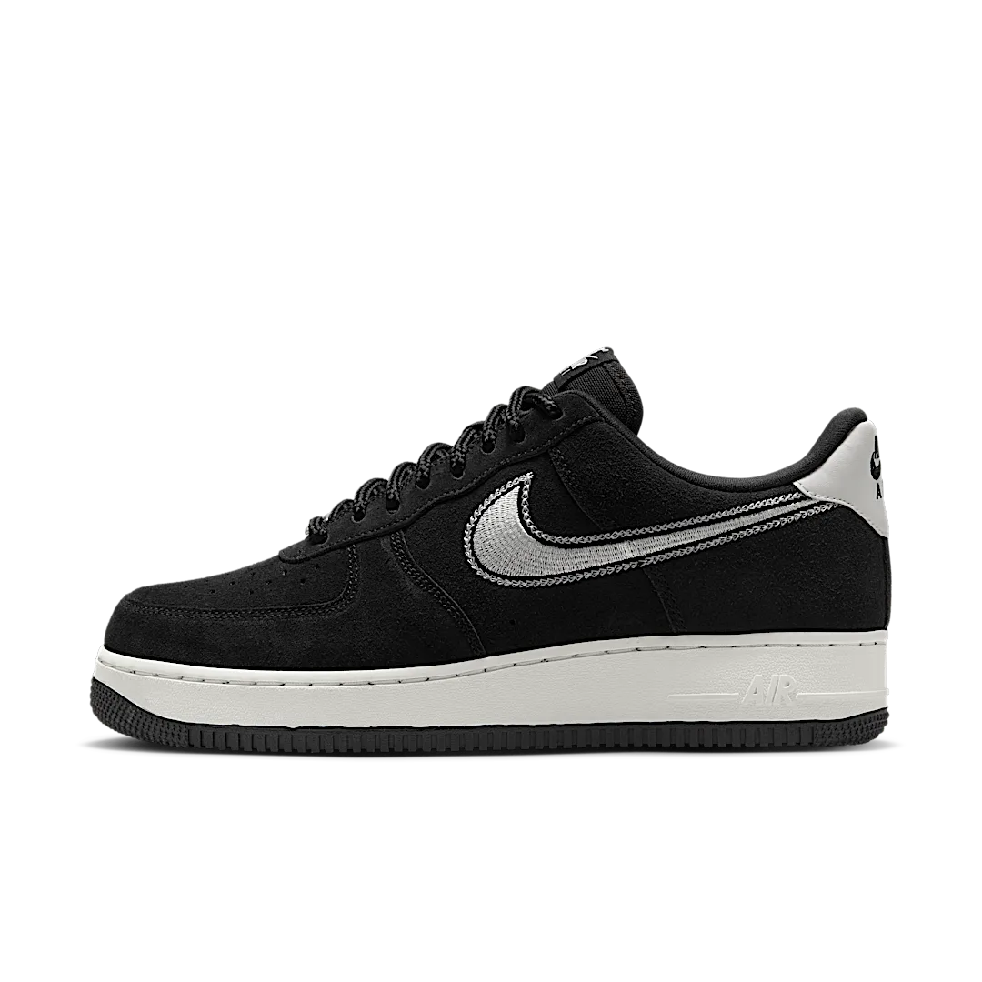 Nike Air Force 1 Low '07 LV8 Black Sail Embroidered Swoosh, Black/Sail (HJ4465-001)