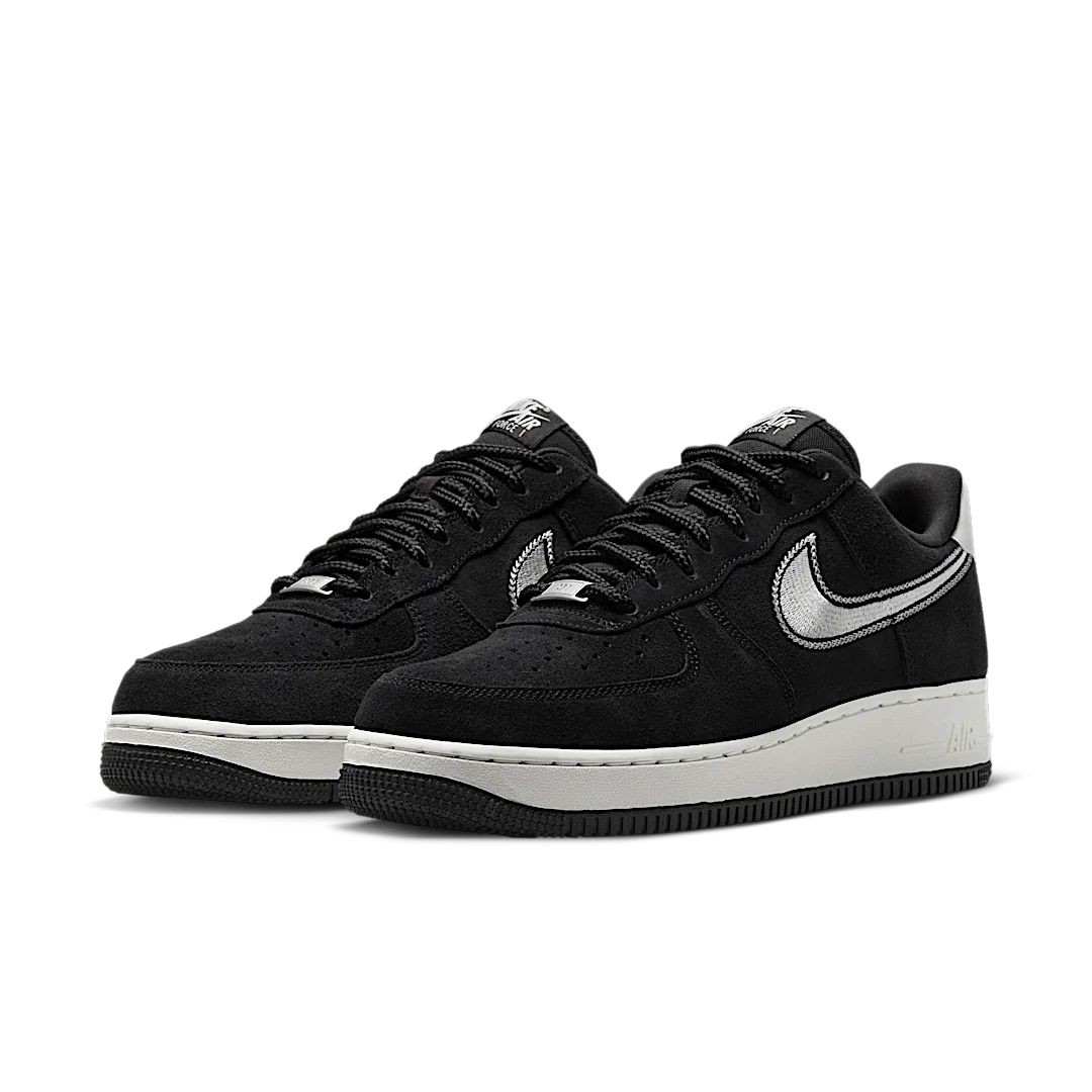 Nike Air Force 1 Low '07 LV8 Black Sail Embroidered Swoosh, Black/Sail (HJ4465-001)