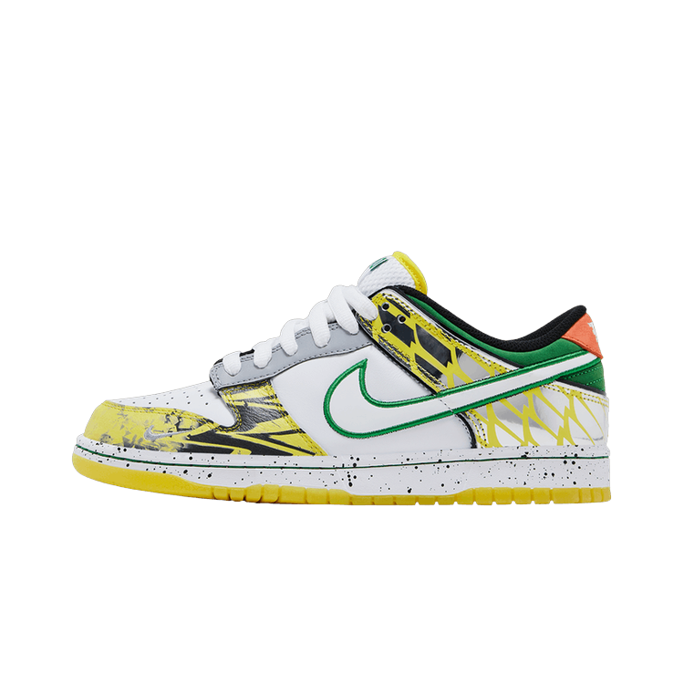 Nike Dunk Low What the Duck Away University of Oregon PE, White/Black/Metallic Silver/Apple Green (HV1454-100)