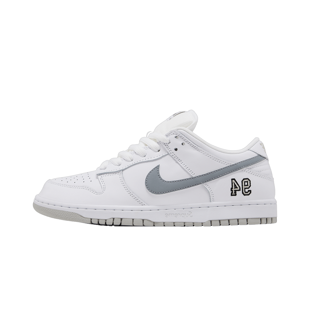 Nike SB Dunk Low Supreme 94 White Metallic Silver, White/Metallic Silver/White (HQ8487-100)