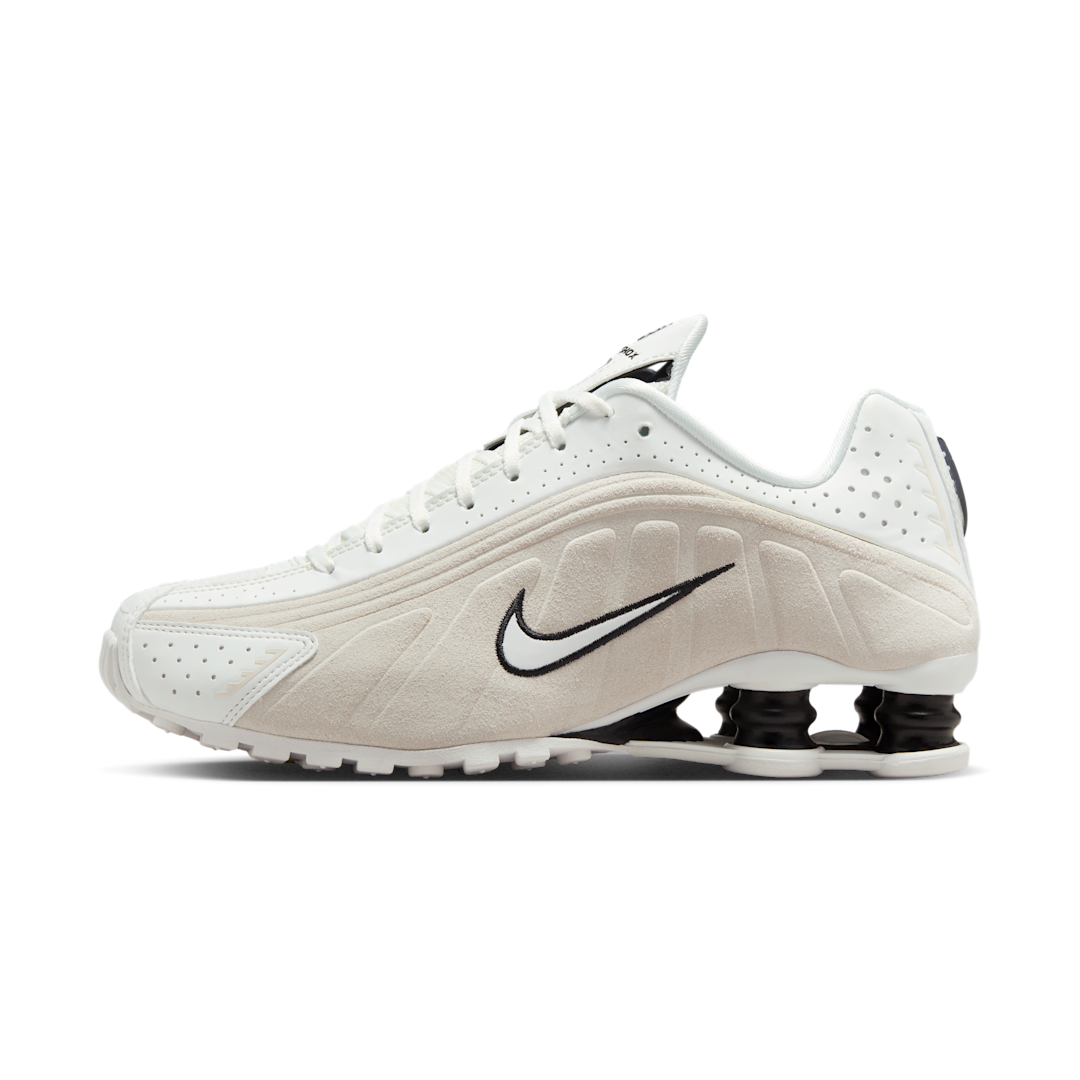 Nike Shox R4 White Black Suede, Summit White/Light Orewood Brown/Black (HQ7739-100)