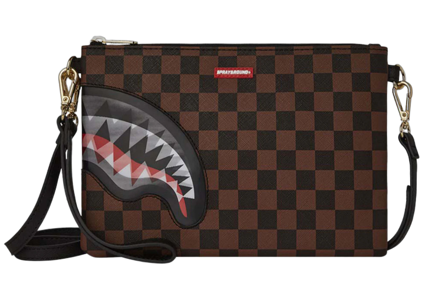Sprayground Sharks In Paris Lenticular Champ Crossover Clutch Brown Checker