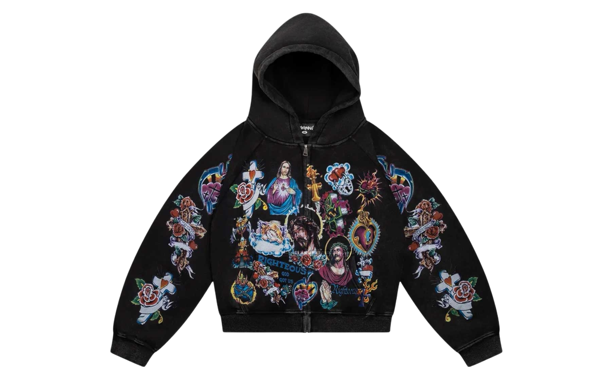 We Are Righteous Risen King Black Cropped Zip-Up Hoodie