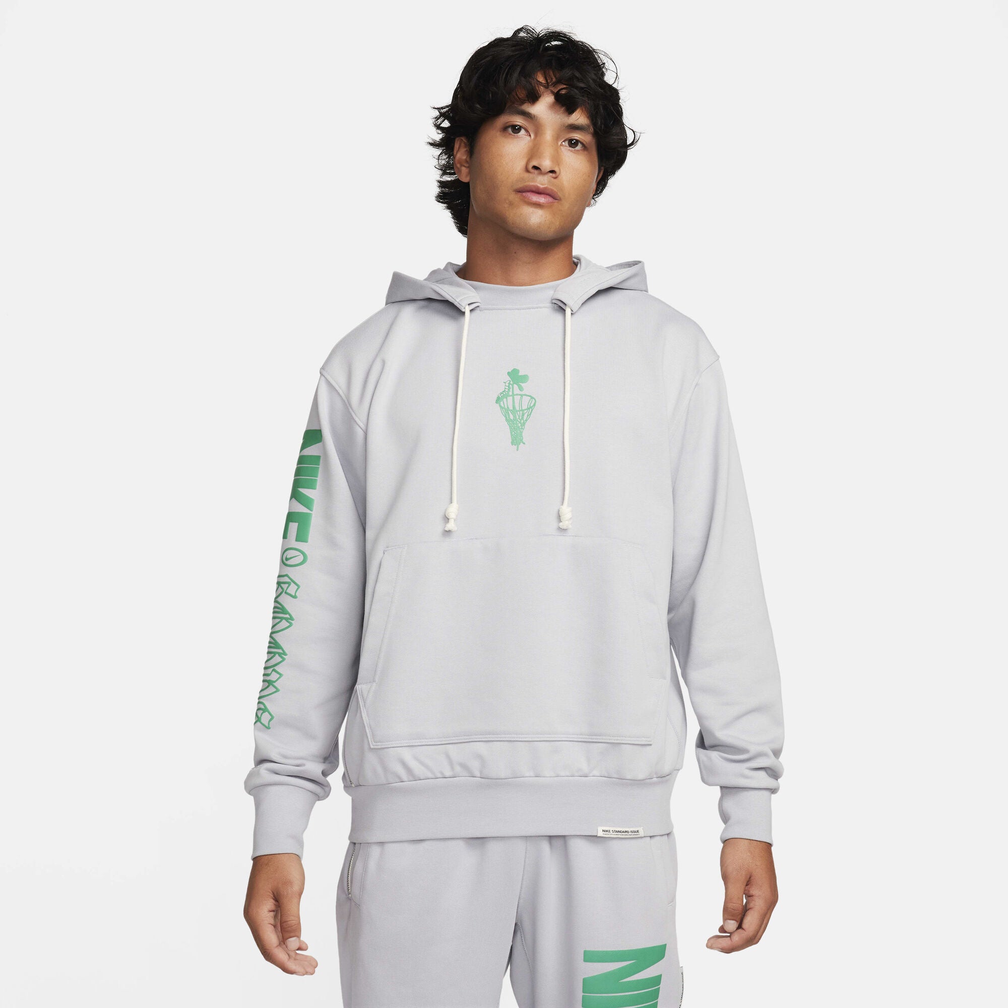 Nike Standard Issue Dri-FIT Pullover Hoodie Wolf Grey/Stadium Green