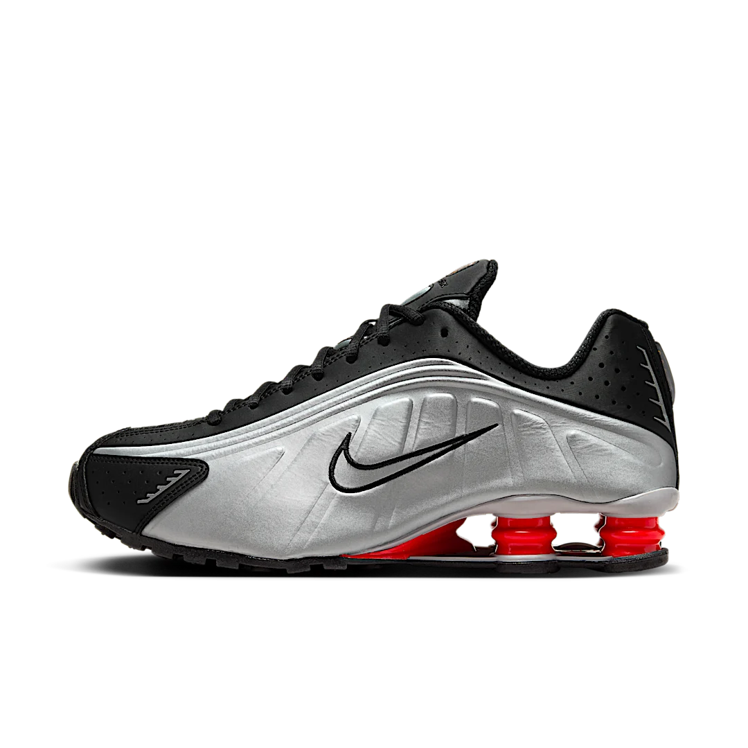 Nike Shox R4 Black Metallic Silver (2018/2024), Black/Metallic Silver-Max Orange (BV1111-008)