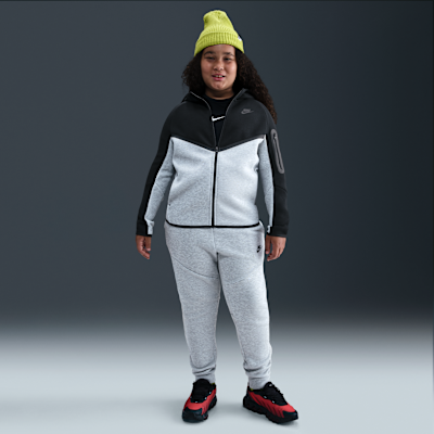 Nike Sportswear Tech Fleece Older Kids' Full-Zip Hoodie (Extended Size) Dark Grey Heather/Black/Black/Black - Sneak