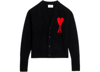 Ami Paris Ami De Coeur Felted Merino Wool Cardigan Black/Red