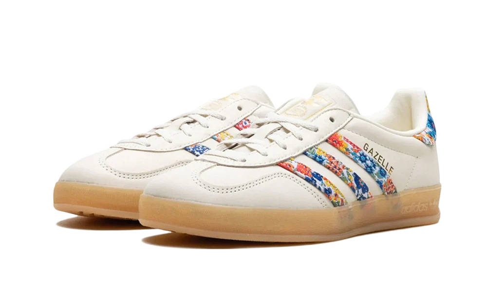 Adidas Gazelle Indoor Liberty London Floral Embroidery Stripes, Off White/Gold Metallic/Gum (JH7370)