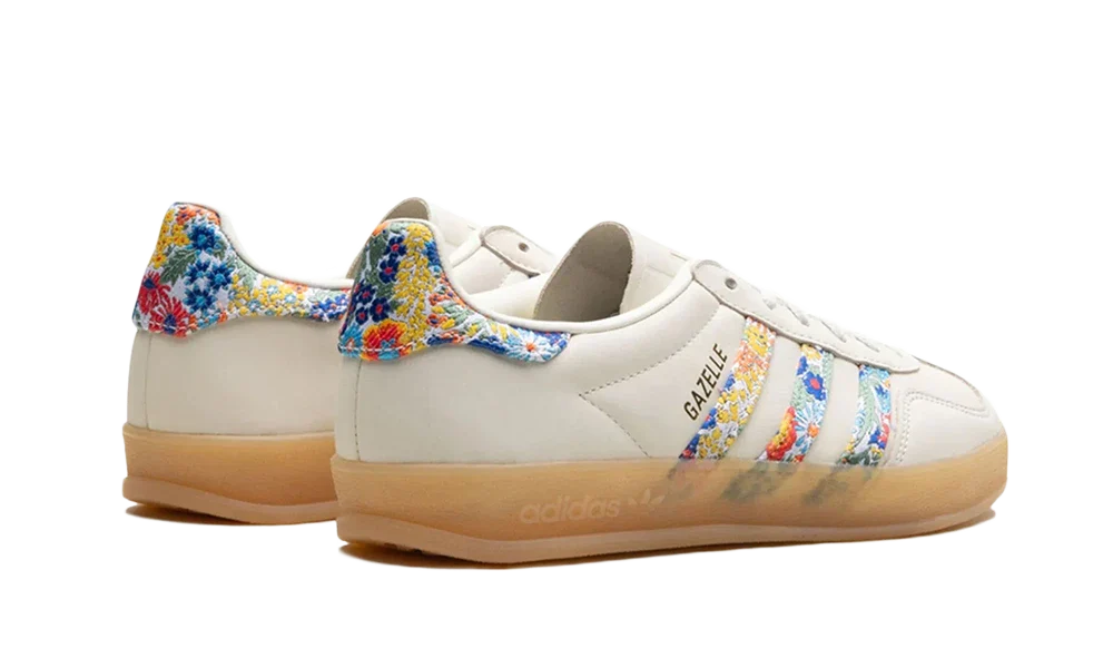Adidas Gazelle Indoor Liberty London Floral Embroidery Stripes, Off White/Gold Metallic/Gum (JH7370)