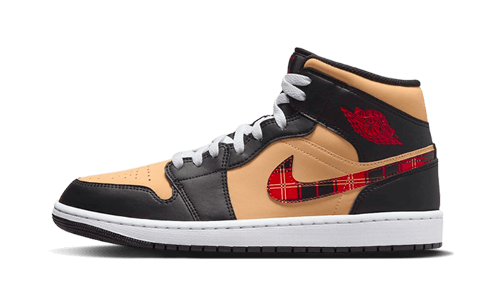 Air Air Jordan 1 Mid Tartan Swoosh, Black/Multi-Color-Sesame-Fire Red-White (DZ5329-001)