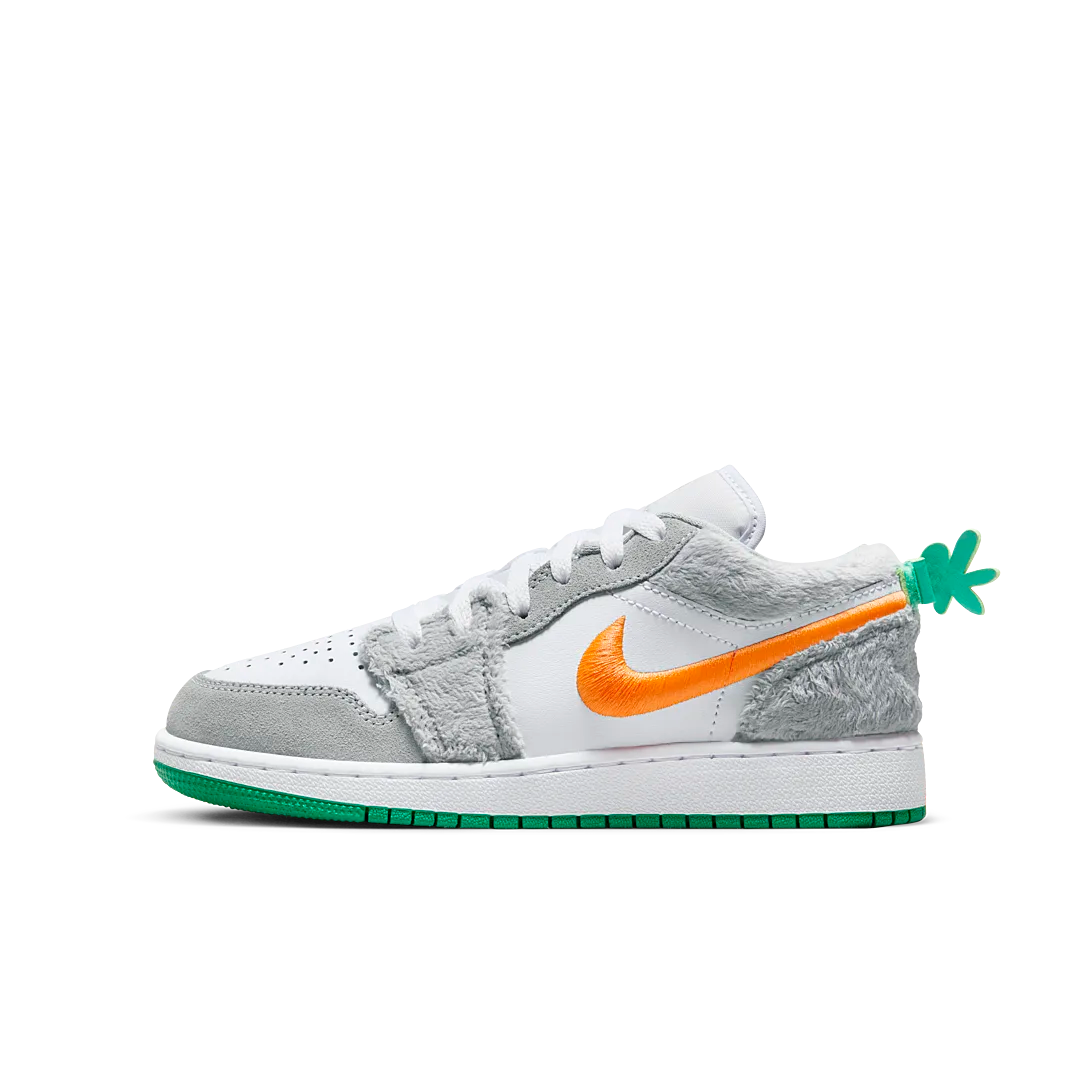 Air Jordan 1 Low SE Rabbit, Light Smoke Grey/Total Orange-White-Stadium Green (DZ6333-083)