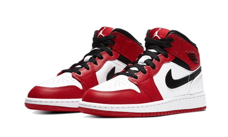 Air Jordan 1 Mid Chicago (2020), White/Gym Red-Black (554724-173 / 554725-173)