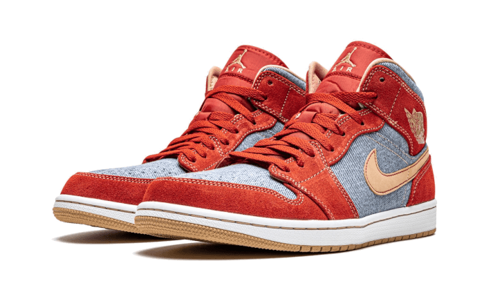 Air Jordan 1 Mid Denim Red, Cinnabar/Hemp-White (DM4352-600 / DM4384-600)