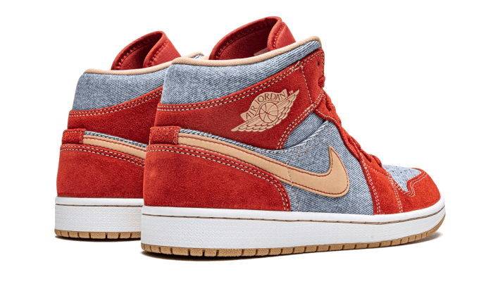 Air Jordan 1 Mid Denim Red, Cinnabar/Hemp-White (DM4352-600 / DM4384-600)