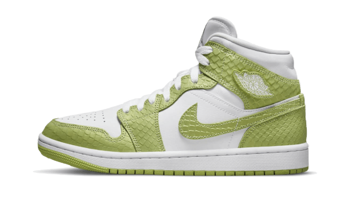 Air Jordan 1 Mid Green Python, White/White/Vivid Green (DV2959-113)