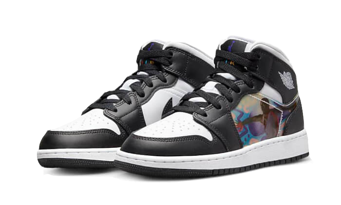 Air Jordan 1 Mid Hologram (PS), Black/New Emerald/University Red/Dark Concord (DR9496-001)