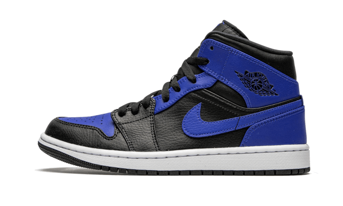 Air Jordan 1 Mid Hyper Royal Tumbled Leather, Black/Hyper Royal-White (554724-077 / 554725-077)