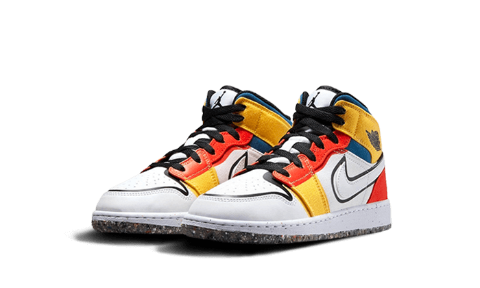 Air Jordan 1 Mid Multi-Color Canvas, White/Black-Picante Red-French Blue-Topaz Gold (DV1316-100)