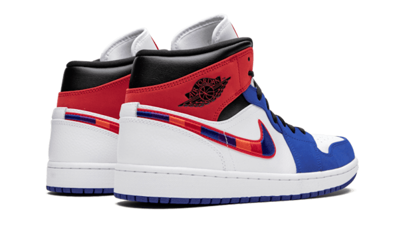 Air Jordan 1 Mid Multi-Color Swoosh, White/Game Royal-Gym Red-Black (852542-146 / BQ6931-146)