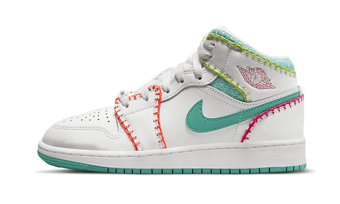 Air Jordan 1 Mid Multi Knit, White/Washed Teal/Rush Pink/Rush Orange (DM6218-100)