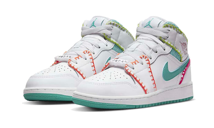 Air Jordan 1 Mid Multi Knit, White/Washed Teal/Rush Pink/Rush Orange (DM6218-100)