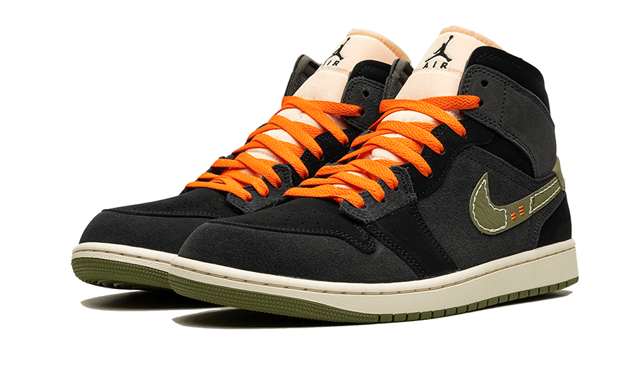 Air Jordan 1 Mid SE Craft Anthracite Light Olive, Anthracite/Black/Bright Mandarin/Sky J Light Olive (FD6817-003)