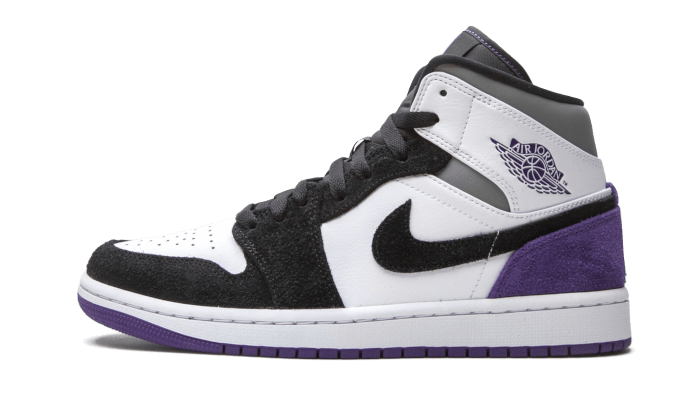 Air Jordan 1 Mid SE Purple, White/Black-Light Solar Flare Heather-Varsity Purple (852542-105 / BQ6931-105)