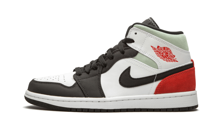 Air Jordan 1 Mid SE Red Black Toe, White/Black-Light Smoke Grey-Gym Red (852542-100 / BQ6931-100)