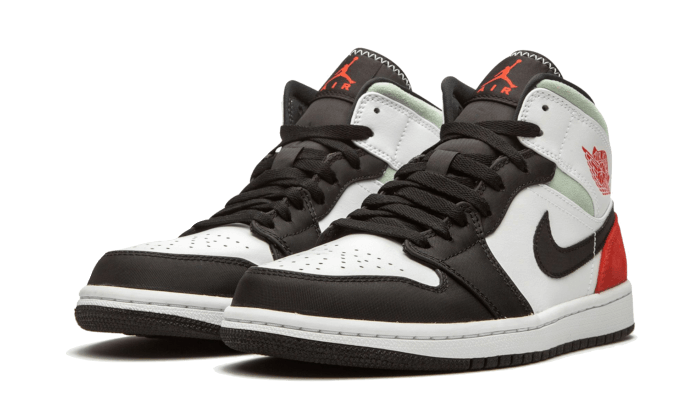 Air Jordan 1 Mid SE Red Black Toe, White/Black-Light Smoke Grey-Gym Red (852542-100 / BQ6931-100)