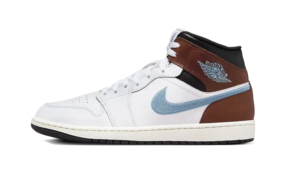 Air Jordan 1 Mid SE White Brown Blue Grey, White/Black/Sail/Blue Grey (FQ8162-142)