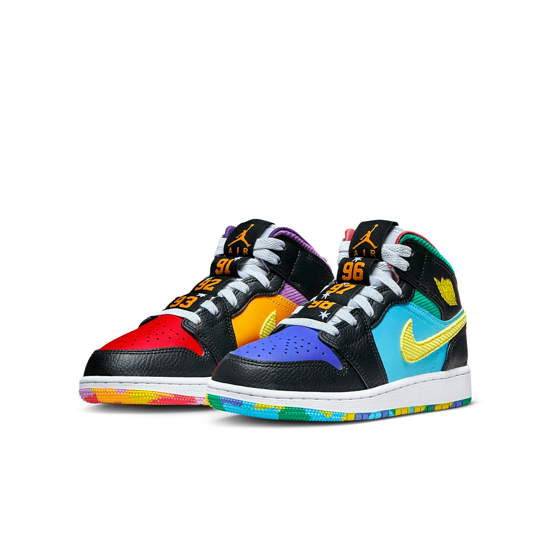 Air Jordan 1 Mid SS Six Championships, Black/Opti Yellow/University Red/Light Ultramarine/Sundial/Baltic Blue (FD1317-007)