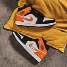 Air Jordan 1 Mid Shattered Backboard, Black/Starfish-Starfish-White (554725-058)