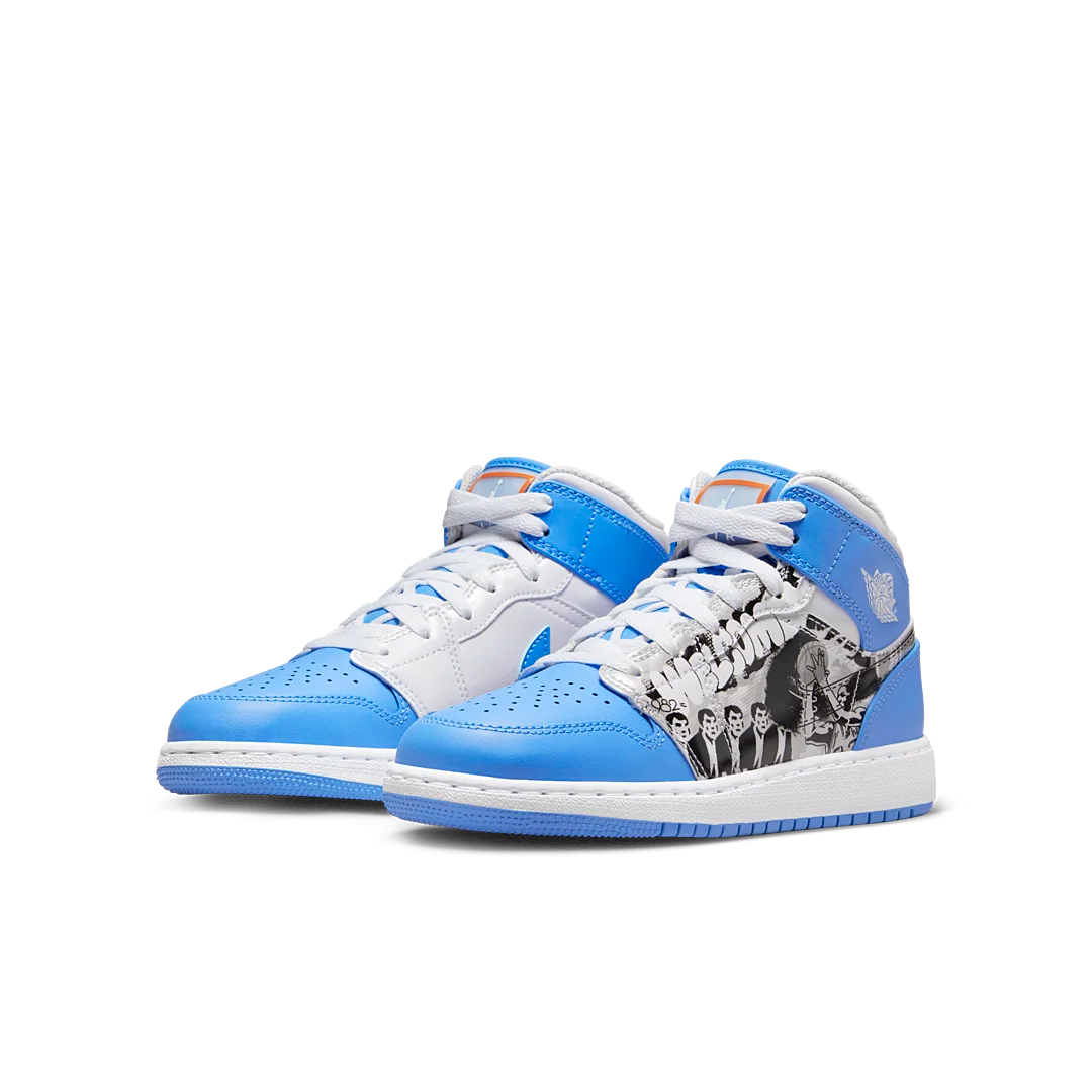 Air Jordan 1 Mid Sneaker School Game Winner, White/Starfish/University Blue (DR6492-100)