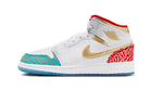 Air Jordan 1 Mid Sneaker School NC to Chicago, White/Metallic Gold-University Red-Blue Lightning-Wolf Grey (FB2212-100)