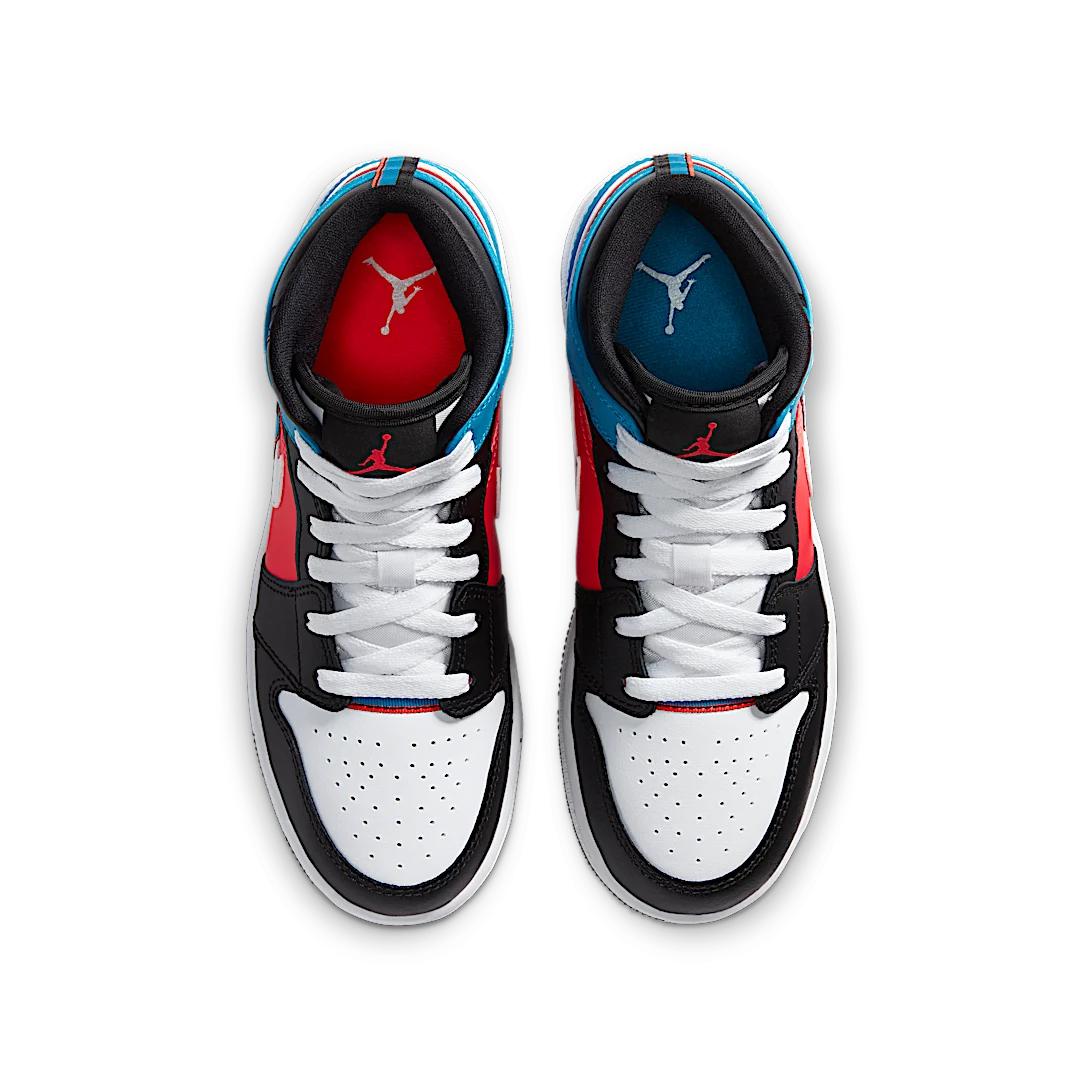 Air Jordan 1 Mid Tri Color Ribbons, Black/Blue-Infrared-White (CV4891-001)