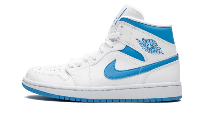 Air Jordan 1 Mid UNC, White/Dark Powder Blue-White (BQ6472-114)