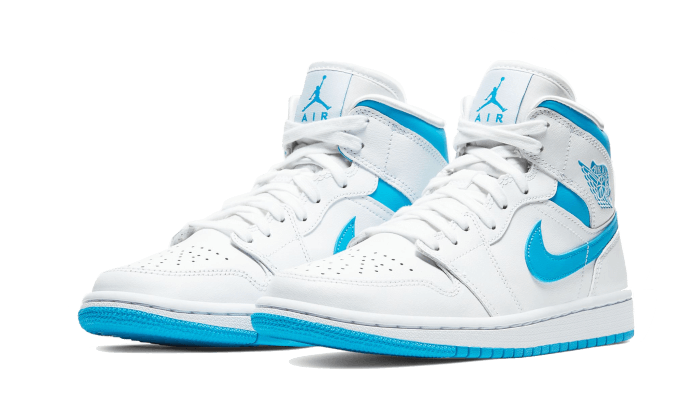 Air Jordan 1 Mid UNC, White/Dark Powder Blue-White (BQ6472-114)