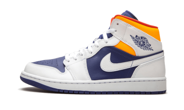 Air Jordan 1 Mid White Laser Orange Deep Royal Blue, White/Laser Orange-Deep Royal Blue (554725-131)