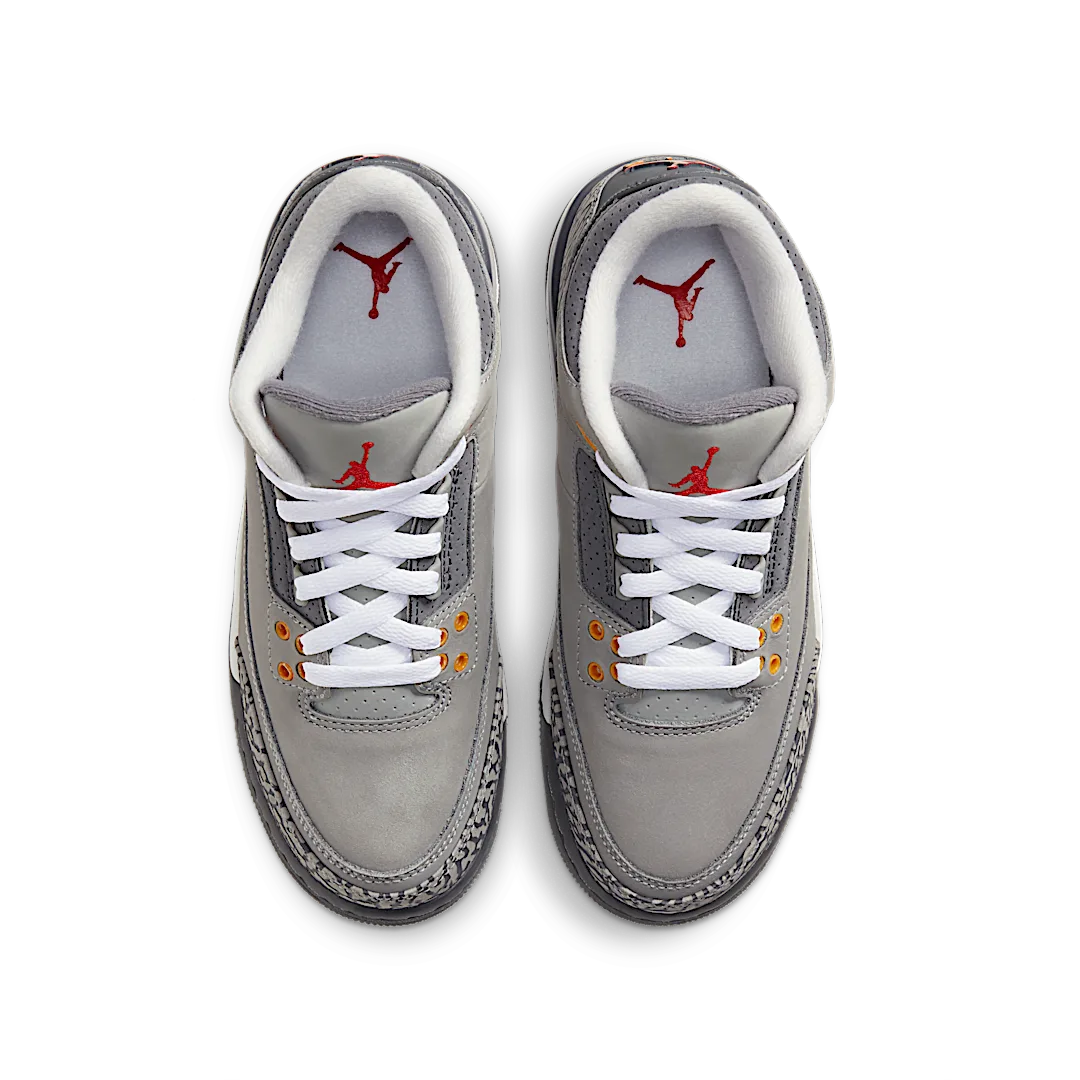 Air Jordan 3 Retro Cool Grey (2021), Silver/Sport Red-Light Graphite-Orange Peel (398614-012)